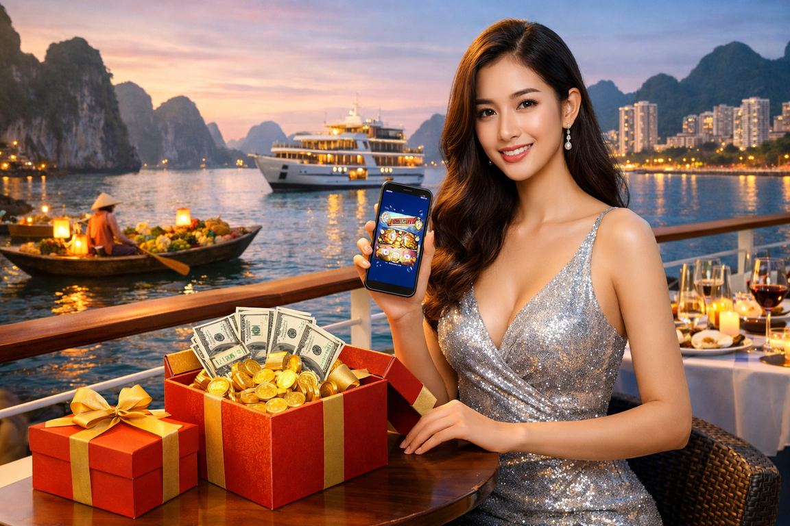 Người dùng Việt Nam truy cập casino 5100 qua ứng dụng di động tại vịnh Hạ Long