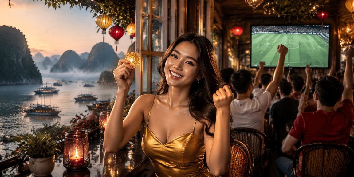 Người dùng tại vịnh Hạ Long nhận thưởng rebate và kiểm tra số dư tài khoản bên ly cà phê